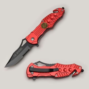 Fire Fighter Rescue Folder Action Assist Knife 4.5" Closed Red